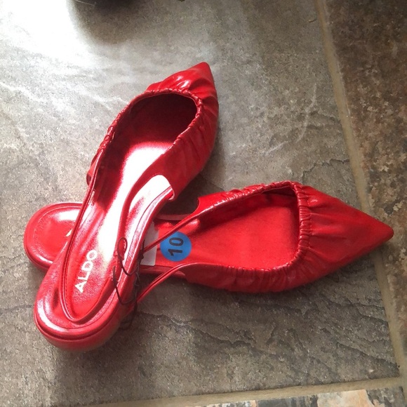 Aldo red patent ruched front slingback pointy toe flats size 10 brand new - Picture 2 of 12